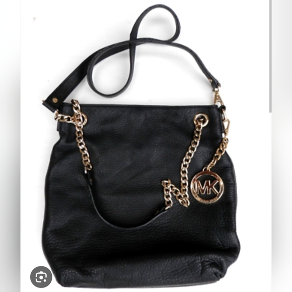 Michael Kors Bag Black Pebble Leather Chain Strap/crossbody/gold hardware-NEW - Picture 3 of 8